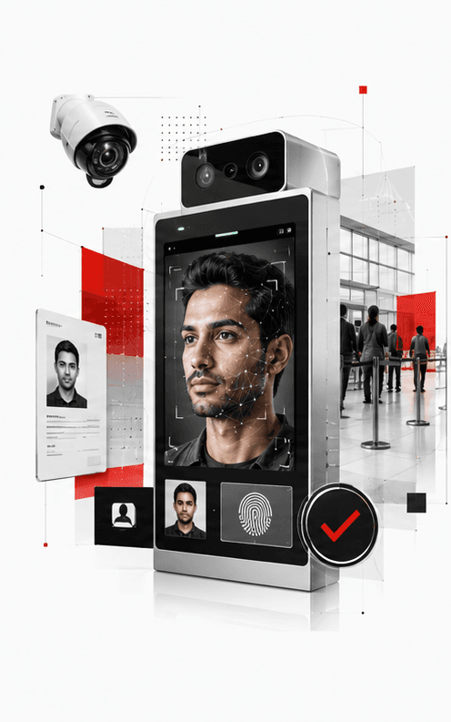 A controlled access point with a face being checked at the camera