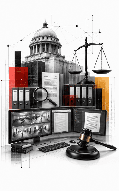 A court's files, screens and evidence desk