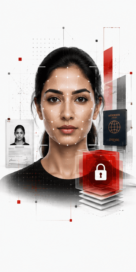 A candidate's face read against their identity document