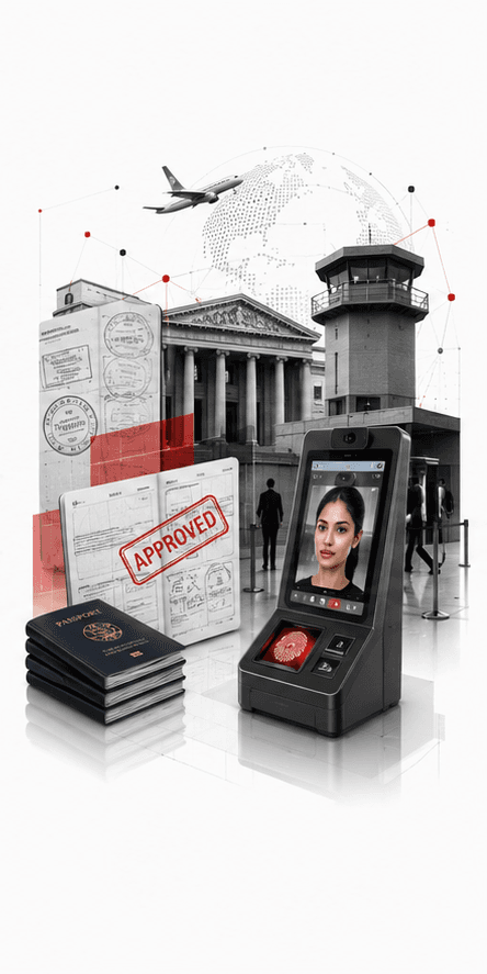 Issued passports and a border kiosk able to check them