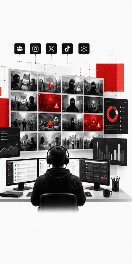 A moderation desk reviewing content at volume