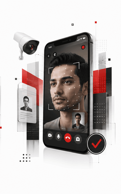 A live handset session with the caller's face being checked