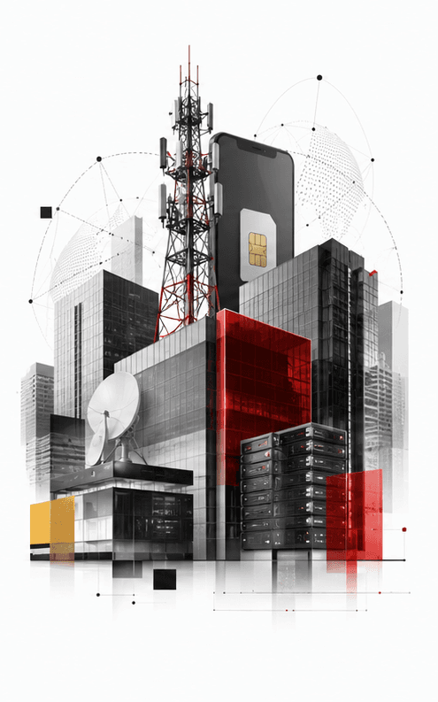 Masts, handsets and the network standing behind them